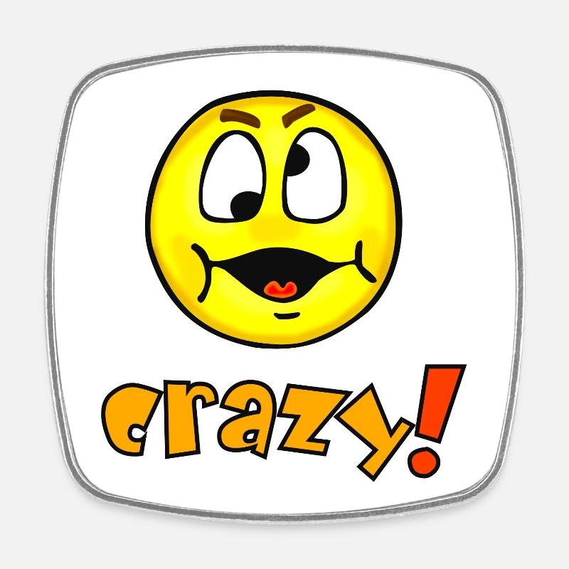 crazy - Lustiges verrücktes Emoticon - Viereckiger Kühlschrankmagnet - Weiß