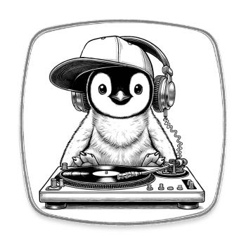 motif de pingouin cool en tant que DJ avec des écouteurs - Magnet carré - blanc - Devant