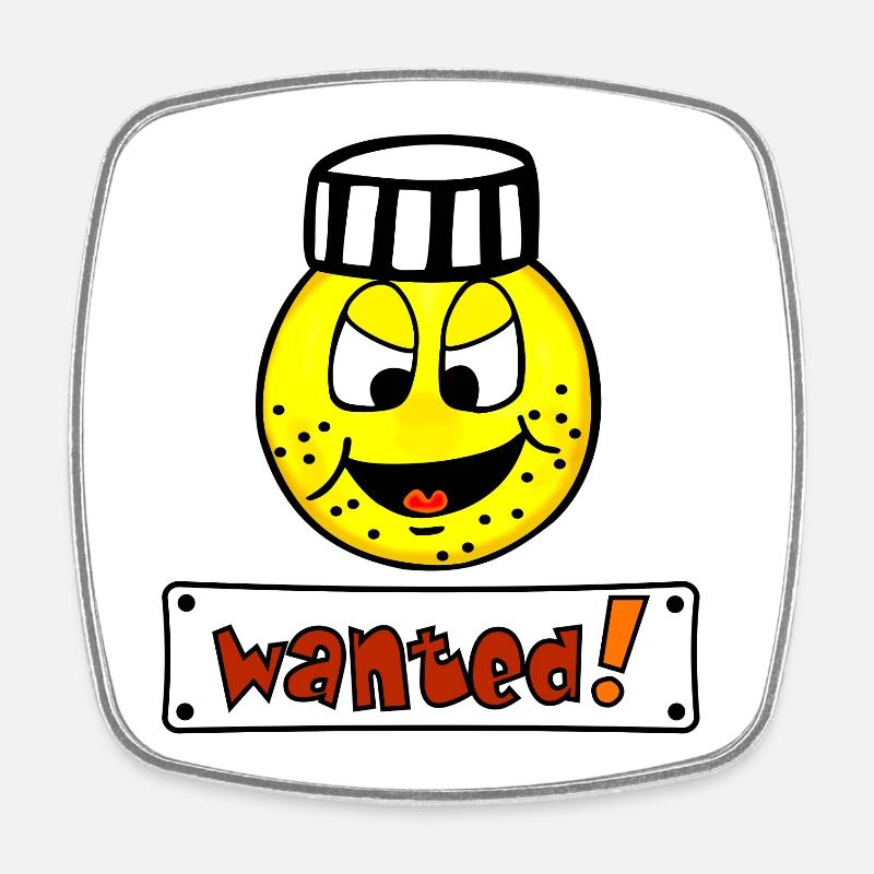 Wanted - Lustiges Emoticon Häftling - Viereckiger Kühlschrankmagnet - Weiß