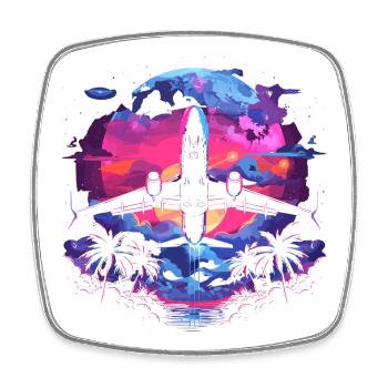 Retro Airplane Retrowave - Square fridge magnet - white - Front