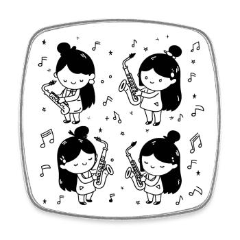 Cartoon Saxophone Girl - Square fridge magnet - white - Front