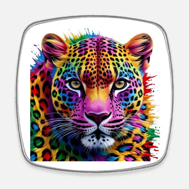 colorful leopard - Square fridge magnet - white