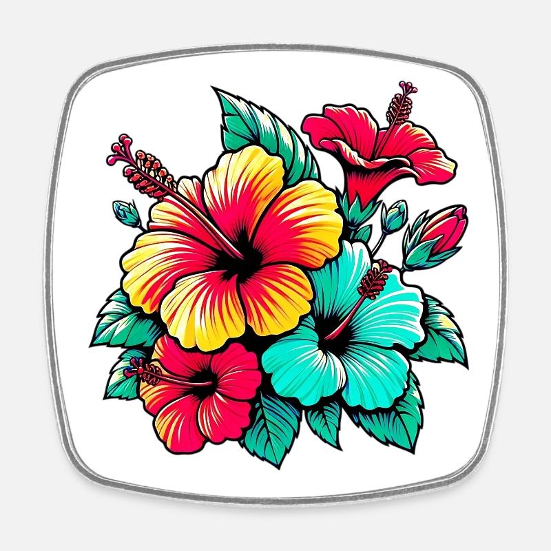 Fleurs d’hibiscus - Magnet carré - blanc