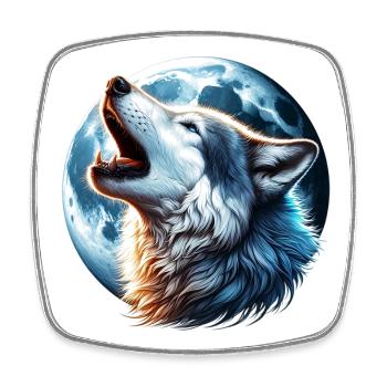 Wolf heult den Vollmond an - Viereckiger Kühlschrankmagnet - Weiß - Vorne