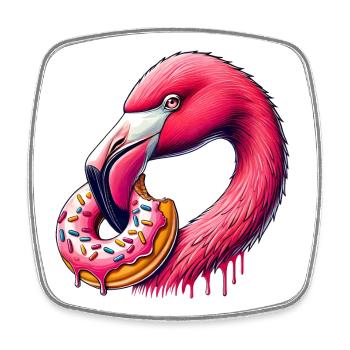 Drôle de festin pour les yeux - Flamingo avec beignet - Magnet carré - blanc - Devant