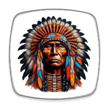 Amerikanischer Indianer Amerikaner - Viereckiger Kühlschrankmagnet - Weiß - Vorne