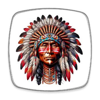 Amerikanischer Indianer Amerikaner - Viereckiger Kühlschrankmagnet - Weiß - Vorne