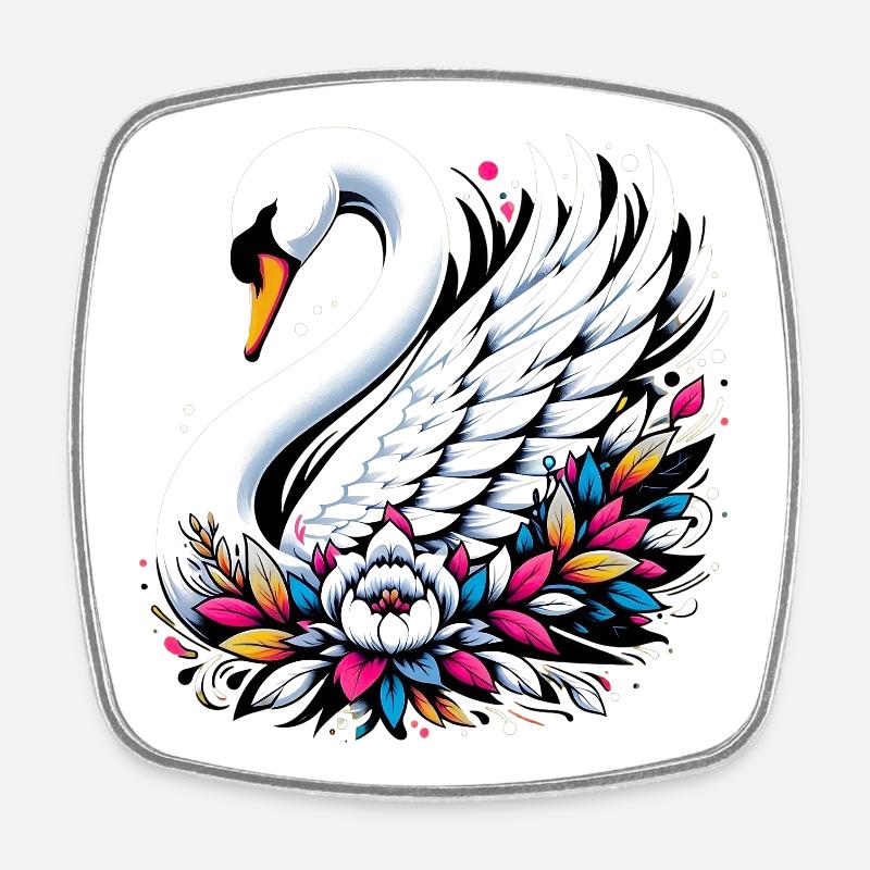 Schwan - Viereckiger Kühlschrankmagnet - Weiß