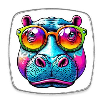 Hippopotamus with sunglasses - Square fridge magnet - white - Front