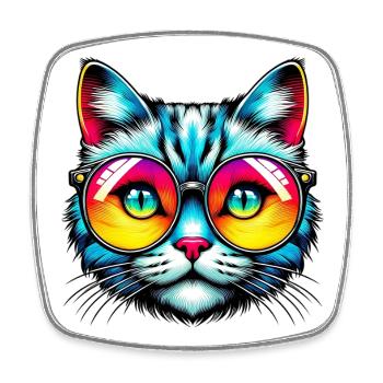 Chat avec des lunettes de soleil - Magnet carré - blanc - Devant