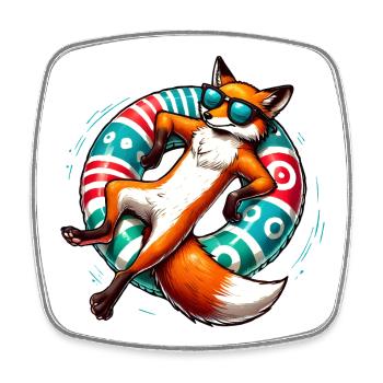A relaxed fox on a swimming ring - Square fridge magnet - white - Front