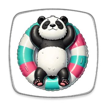 A relaxed panda on a swimming ring - Square fridge magnet - white - Front