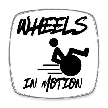 Les roues du fauteuil roulant sont toujours en mouvement * - Magnet carré - blanc - Devant