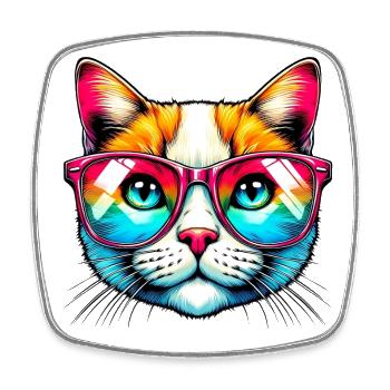 Chat avec des lunettes de soleil - Magnet carré - blanc - Devant