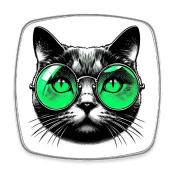 Kater mit Brille - Viereckiger Kühlschrankmagnet - Weiß - Vorne