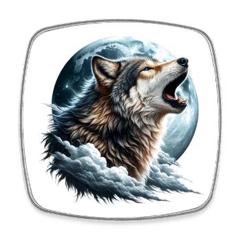 Wolf heult den Vollmond an - Viereckiger Kühlschrankmagnet - Weiß - Vorne