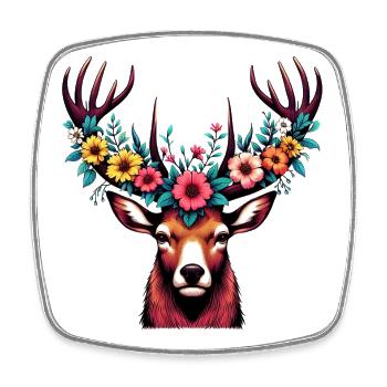 Deer with Flowers - Square fridge magnet - white - Front