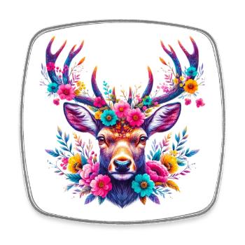 Cerf décoré de fleurs - Magnet carré - blanc - Devant