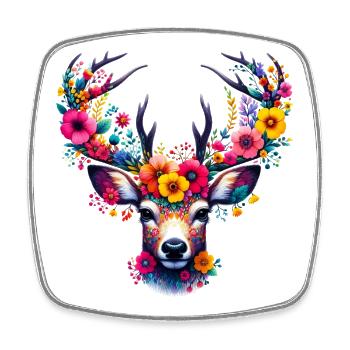 Cerf décoré de fleurs - Magnet carré - blanc - Devant