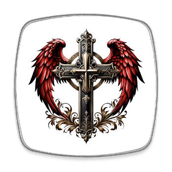 Elegant Decorative Artistic Cross with Wings. - Square fridge magnet - white - Front