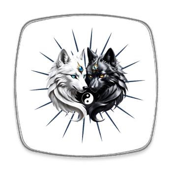 Yin Yang Wolves. - Square fridge magnet - white - Front