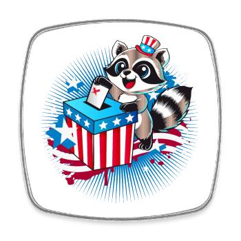 A raccoon casts his vote in the US election - Square fridge magnet - white - Front