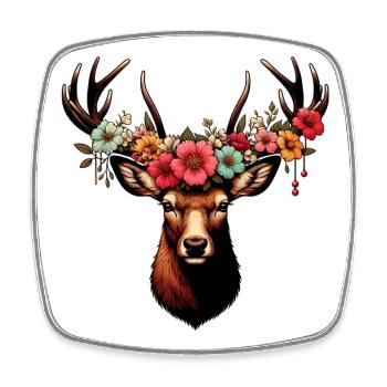 Deer with Flowers - Square fridge magnet - white - Front
