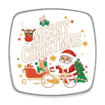 Merry Christmas Reindeer and Santa Scene - Square fridge magnet - white - Front