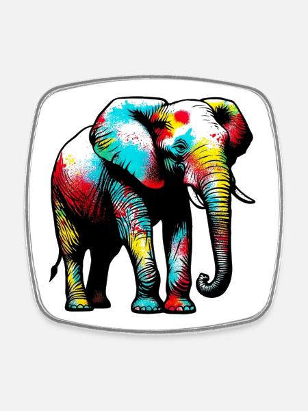 Elefant - Viereckiger Kühlschrankmagnet - Weiß