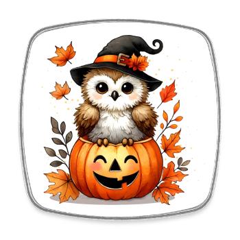 Halloween-Eule im Kürbis:herbstlicher Gruselspaß - Viereckiger Kühlschrankmagnet - Weiß - Vorne