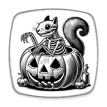 Skeleton squirrel motif in a pumpkin - Square fridge magnet - white - Front