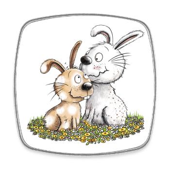 Droll Bunnies I Lapin Motif Lapin - Magnet carré - blanc - Devant