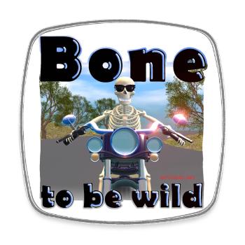 Skelett am Motorrad - Bone to be wild - Viereckiger Kühlschrankmagnet - Weiß - Vorne