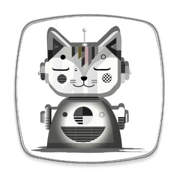 Geometric Robot Cat – Creative Illustration - Square fridge magnet - white - Front