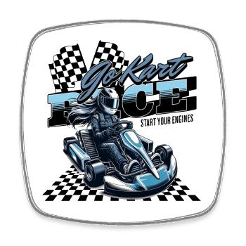 Go Kart Race Kartrennen - Viereckiger Kühlschrankmagnet - Weiß - Vorne