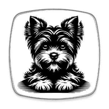 Yorkshire Terrier Kopf mit Pfoten - Viereckiger Kühlschrankmagnet - Weiß - Vorne