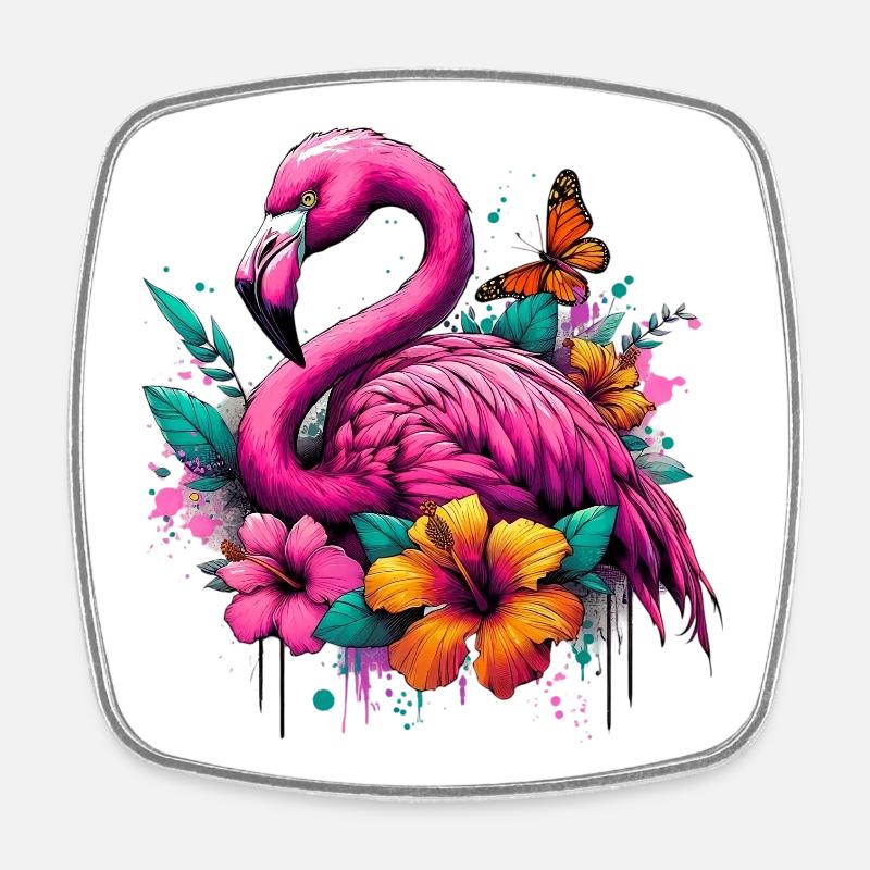 Flamingo - Viereckiger Kühlschrankmagnet - Weiß