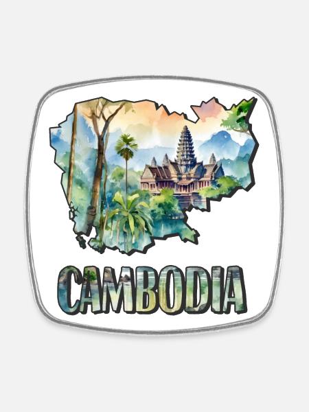Carte à l’aquarelle Cambodge - Magnet carré - blanc