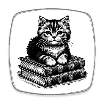 Chat sur une pile de livres - Magnet carré - blanc - Devant