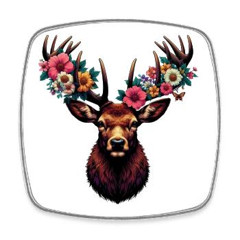 Deer with Flowers - Square fridge magnet - white - Front