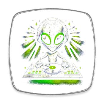 Alien DJ Vibes – Conception de rythmes verts cosmiques - Magnet carré - blanc - Devant