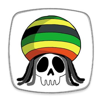 Tête de mort musique reggae - Magnet carré - blanc - Devant