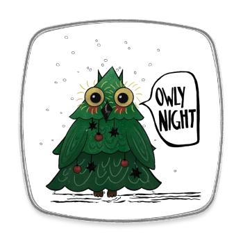 hibou Noël nuit arbre de Noël hibou - Magnet carré - blanc - Devant