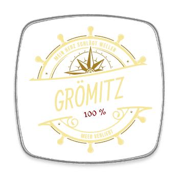 Mein Herz schlägt Wellen - Grömitz - Viereckiger Kühlschrankmagnet - Weiß - Vorne