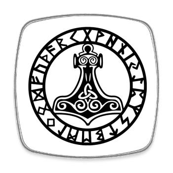Marteau viking noir - Magnet carré - blanc - Devant