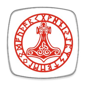 Marteau viking rouge - Magnet carré - blanc - Devant