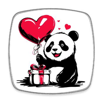 Panda Bär mit Herz Luftballon - Heartful Creatures - Viereckiger Kühlschrankmagnet - Weiß - Vorne