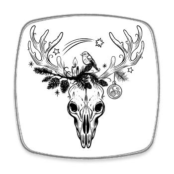 Crâne de cerf avec oiseau pour Noël - Magnet carré - blanc - Devant