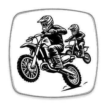 Motocross Family Ride - Father and Child Together - Square fridge magnet - white - Front