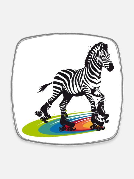 Rollschuh-Zebra im Stencil-Stil - Viereckiger Kühlschrankmagnet - Weiß